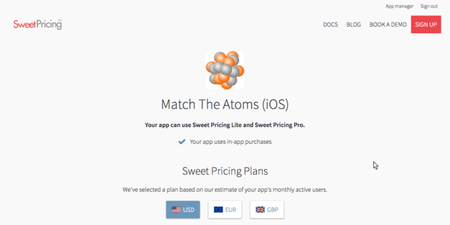 Sweet Pricing's App Finder recommends a suitable subscription plan.