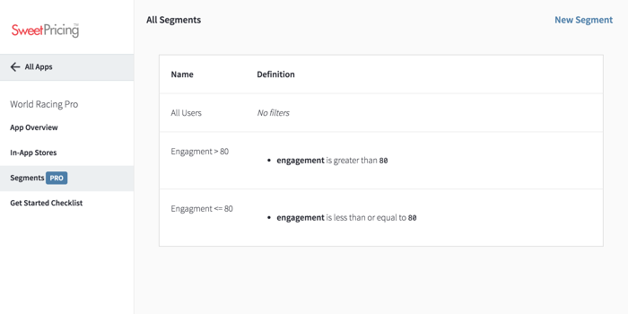 The 'Segments' tab shows you a list of mobile segmentation groups you have defined.