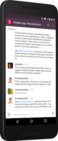 Mobile App Monetization Slack Channel on a Mobile Device